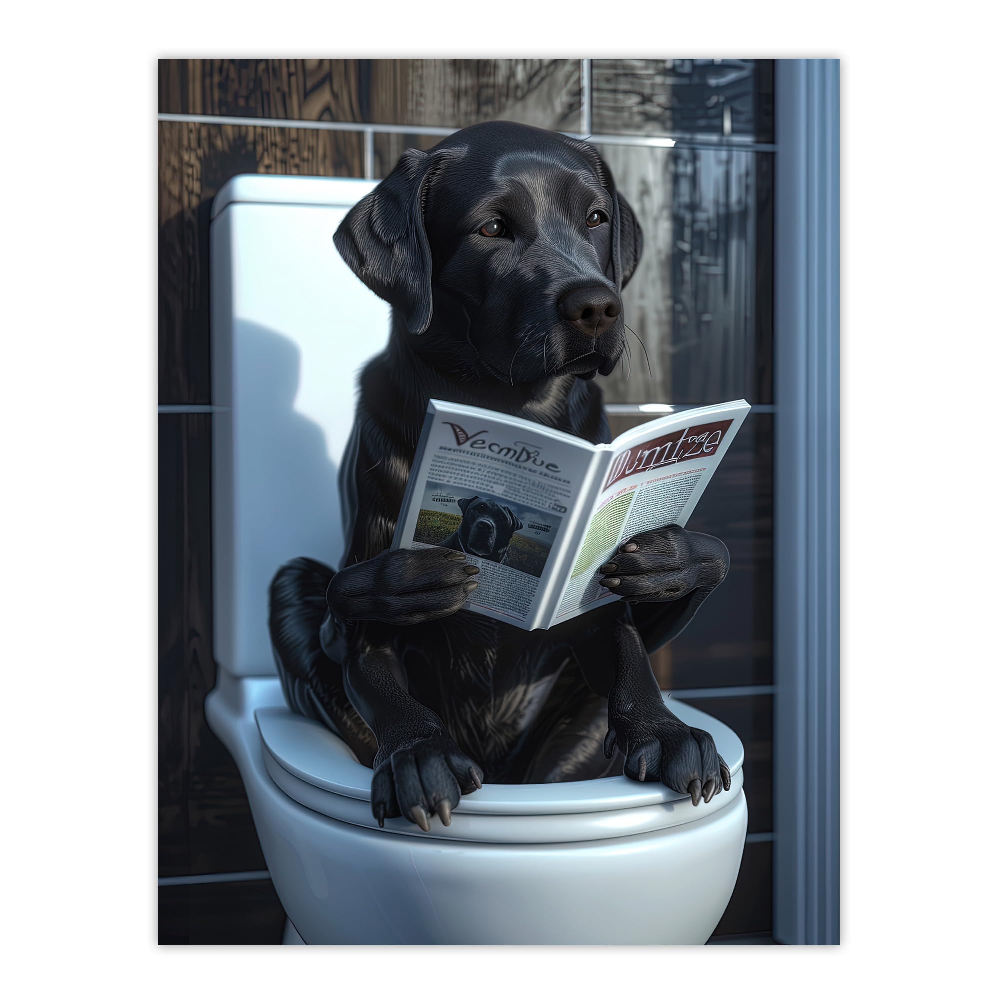 Artery8 Dog Lover Funny Black Labrador Reading on Toilet For Bathroom Extra Large XL Wall Art Poster Print