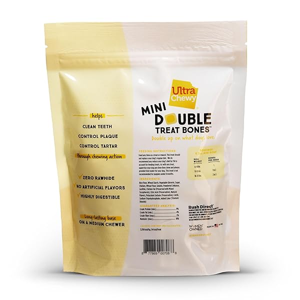 ULTRA CHEWY MINI DOUBLE TREAT BONES: LONG-LASTING DOG TREATS MADE IN USA, HIGHLY DIGESTIBLE, IDEAL FOR AGGRESSIVE CHEWERS 9OZ (CHICKEN, 2 PACKS)