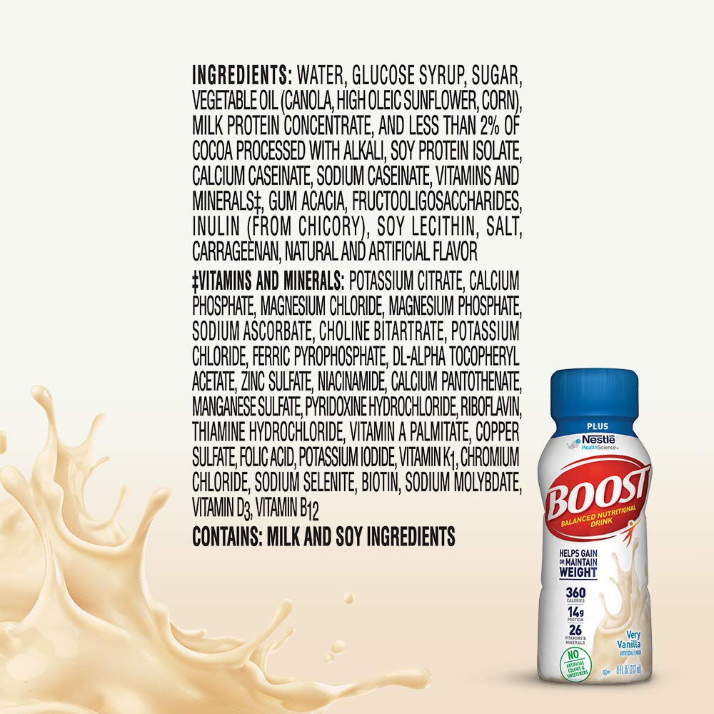 Boost Plus Nutritional Drink, Very Vanilla, 8 fl oz Bottle, 24 Pack : Grocery & Gourmet Food