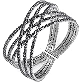 Heyjoin Rhinestone Multilayer Crystal Braid Bangle Cuff Bracelet | for Women