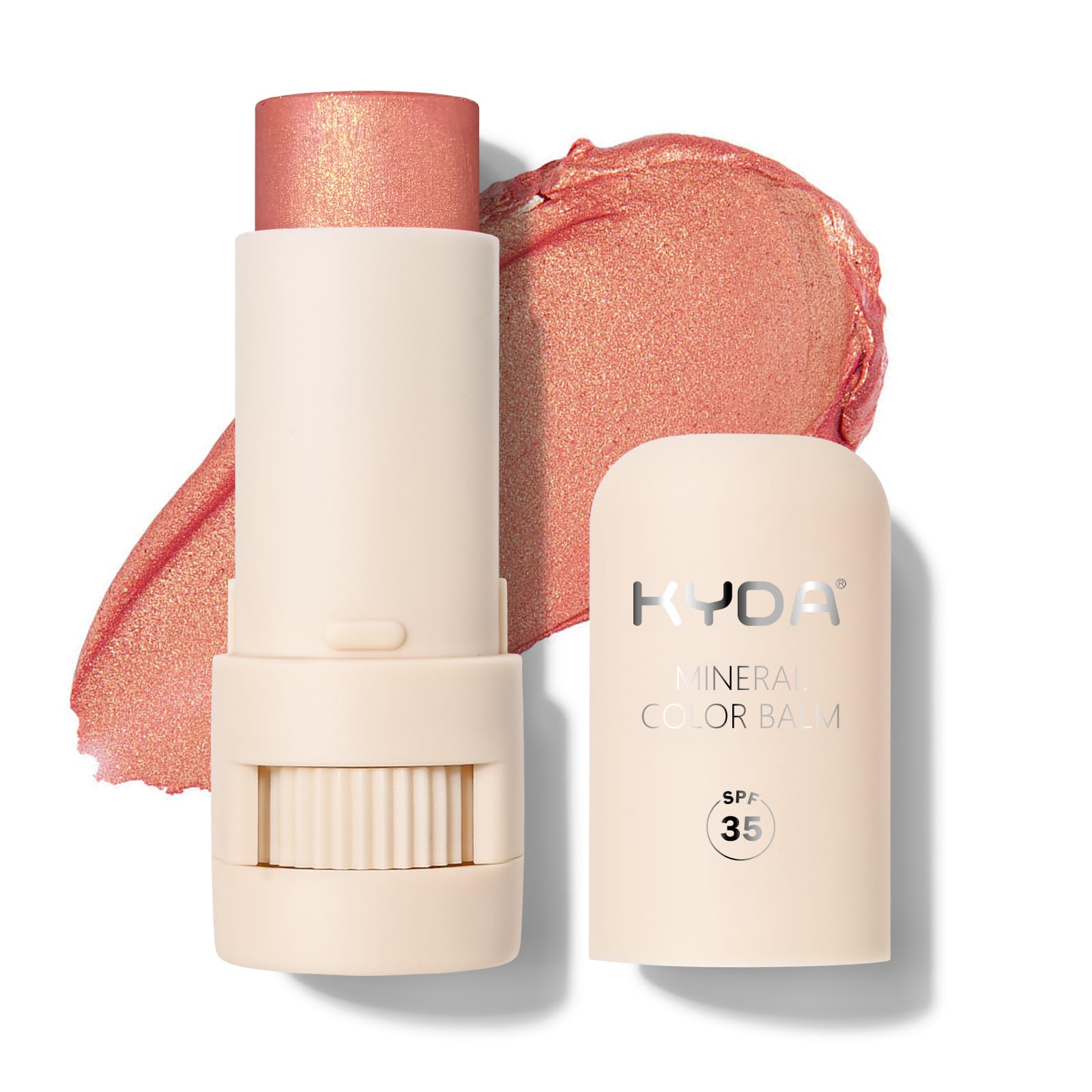 KYDA Mineral Color Balm, SPF 35, Creamy Blendable Color for Lips&Cheeks Tint, Buildable Shimmer Finish, Lightweight Formula, Multiuse Makeup Stick, GUAVA