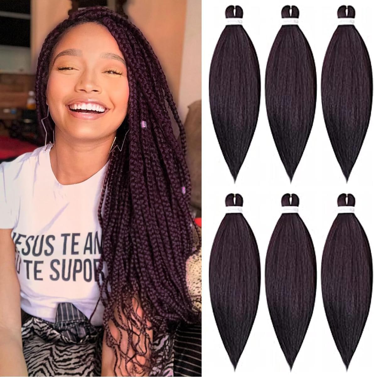 Pre-stretched Braiding Hair 26 inch 6 Packs Itch Free Synthetic Fiber Crochet EZ Braids Soft Yaki Texture Braiding Hair Extensions (99J#) — image 1