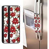 ASQVTIFE Christmas Poinsettia Flowers Refrigerator Handle Covers Set of 2 Christmas Decorations Indoor Poinsettia Flowers Non Slip Kitchen Appliance Armrest Decoration Mat
