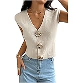Floerns Women's Button Down Sweater Vest Sleeveless V Neck Knit Going Out Tops