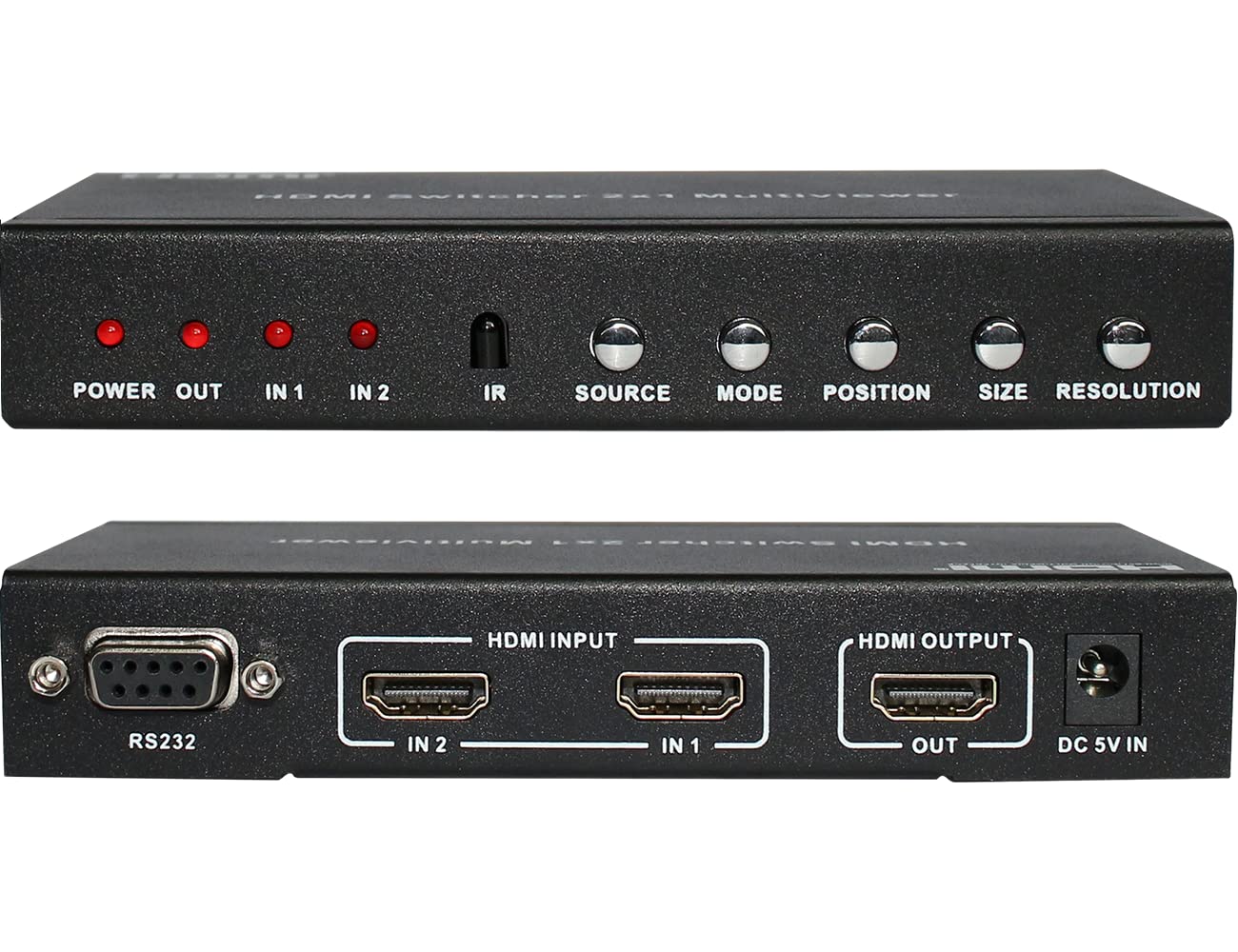 FOURKAY 2x1 1080p Multiviewer Switch with Picture in Picture (PiP), Picture on Picture (PoP). IR and RS232 Control. Supports HDCP 1.2