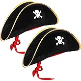 Hsei Pirate Hat Pirate Accesseries Hats for Adult Captain Caps with Skull Print for Masquerade Cosplay, Funny Party Supplies