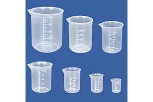 7 Sizes Plastic Graduated Cylinder and Plastic Beakers Set, Beakers 10ml 25ml 50ml 100ml 150ml 250ml 500ml, Ideal for DIY and