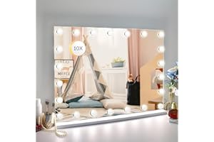 LilyHome 24.4"x 20.4" Vanity Mirror Makeup Mirror with Lights,10X Large Hollywood Lighted Vanity Mirror with 22 Dimmable LED Bulbs,3 Color Modes,Touch Control for Bedroom,Tabletop or Wall-Mounted