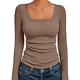 AUTOMET Women‘s Ribbed Square Neck Top, Long Sleeve Slim Fit Basic Shirt for Fall Winter Spring, Casual Crop Tee