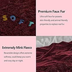 GONAAP Fuzzy Faux Fur Throw Blanket Queen Size Wine