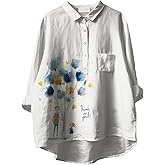 BIVENANT Womens Boho Shirts Button 3/4 Sleeve Blouses Hawaii Mushroom Floral Print Casual Fall Tunic Tops Plus Size