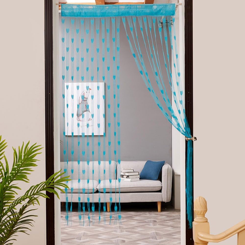 Window Curtain Drapes Scarf Decor,Quaanti Clearance Sale!Love Heart String Curtain Window Door Divider Sheer Curtain Valance Home Decor for Bedroom&Living Room& Kitchen (Sky Blue)