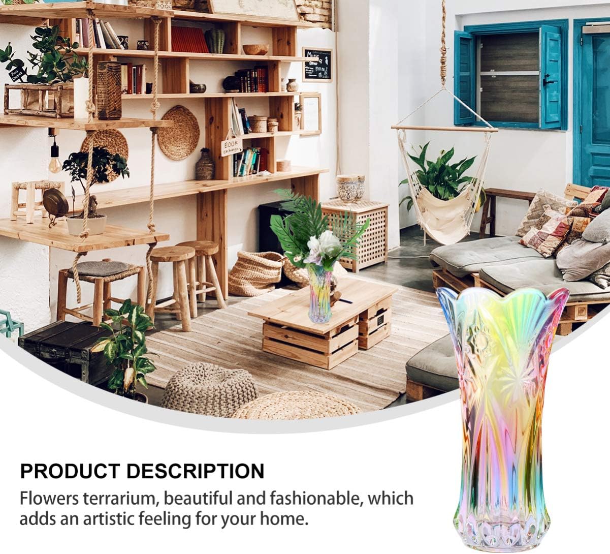 Crystal Glass Vase Decorative Colorful Rainbow Vase Flower Container for Home Office Wedding Dinner Table - Image 3