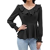 VIAURBE Womens Dressy Casual Blouses Long Sleeve V Neck Ruffle Tops Ladies Fall 2025 Work Shirt