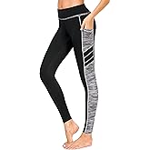 Sugar Pocket Women's High Waist Yoga Leggings Tummy Control Workout Running Pants with Side Pockets LS(Black/Grey)