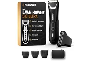 MANSCAPED® The Lawn Mower® 5.0 Ultra Groin & Body Hair Trimmer – Dual-Head SkinSafe® Trimmer & Foil Blades, Waterproof Wet/Dry Groomer, USB-C Rechargeable with Travel Case, Men’s Ball Shaver, Black