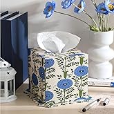 Ferrochef Blue Paper Mache Tissue Box Cover Floral Print Tissue Box Decorative Square Napkin Holder for Grand Millennial Home Bedroom Countertop Night Stands Office Country Decor