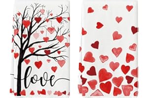 Artoid Mode Heart Tree Love Valentine's Day Kitchen Towels Dish Towels, 18x26 Inch Anniversary Wedding Decoration Hand Towels Set of 2