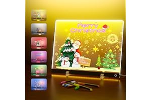 BAILKIND Acrylic Dry Erase Board with Light, 13.7"X10" 6-Color Neon Glow Memo LED Light-Up Message Note Board with Stand as Night Light for Room/Store/Office/Festival/Gift, Touch Control, 7 Markers