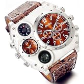 Lancardo Cool Watch for Men: Big Face Leather Strap Dual Time Zone Steampunk Wrist Watch Father's Day