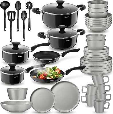® Set de Cuisine 45 Pièces, Vaisselle en Grès émaillé 6 personnes