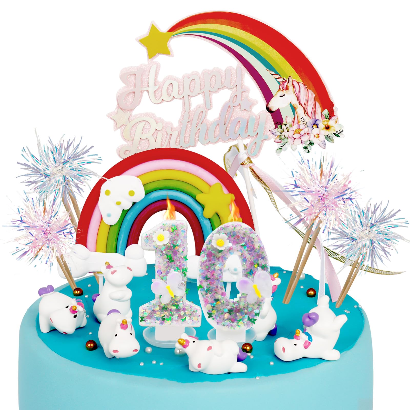 Photo 1 of 19Pcs Unicorn Cake Decoration Unicorn Birthday Decoration Unicorn Cake Topper Number 10 Candles Unicorn Cupcake Toppers for Kids Birthday Baby Shower