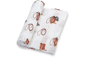 LollyBanks Swaddle Blanket | 100% Muslin Cotton | Gender Neutral Newborn and Baby Nursery Essentials for Girls and Boys, Registry | Cowboy Boot Print