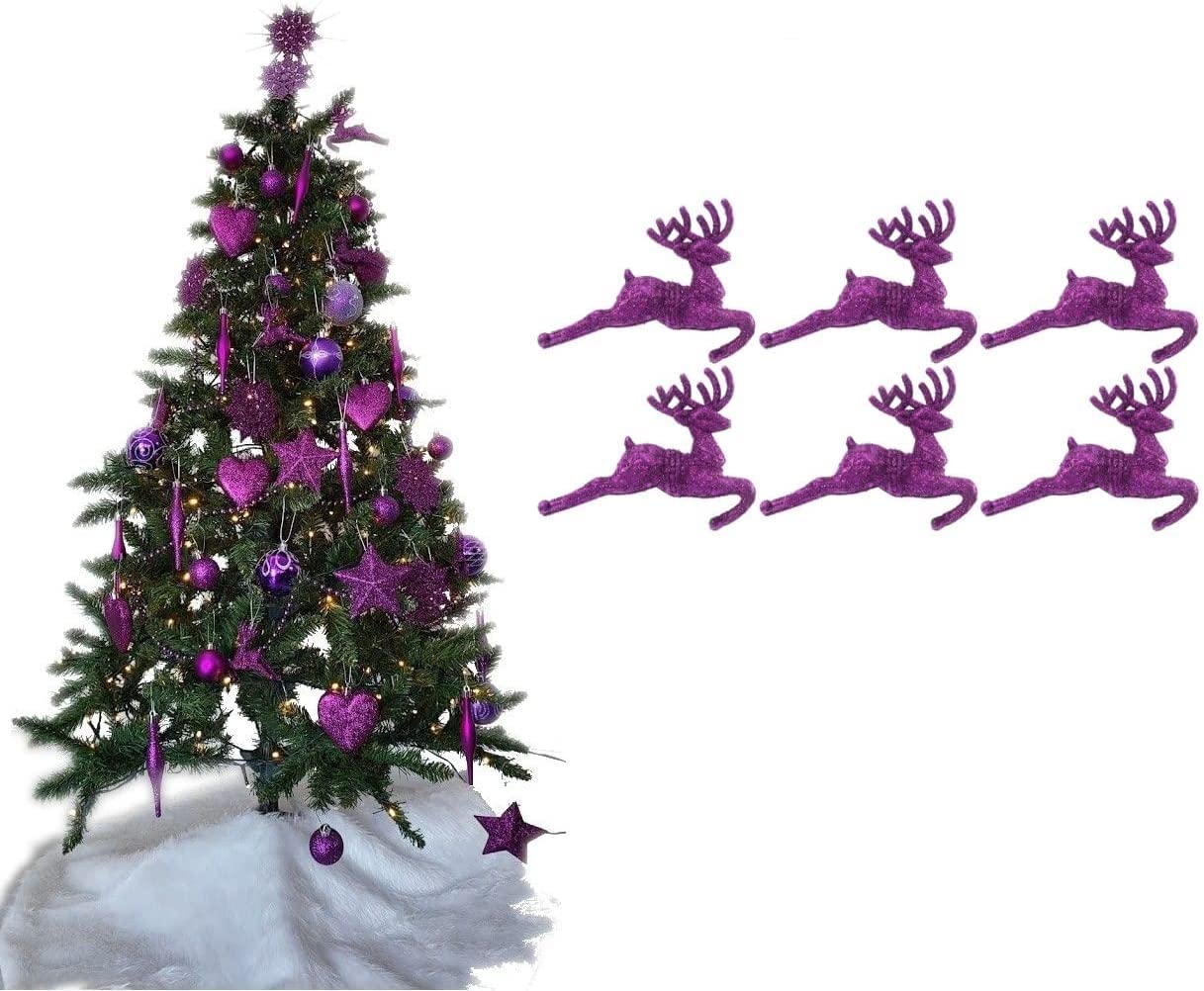 UKDeals Direct® DARK PURPLE COLLECTION CHRISTMAS DROPLET BAUBLES TREE DECORATIONS GLITTER MATT ICICLES (Pack of 6 Reindeer)