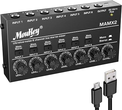 Moukey MAMX2 Audio Mixer 6-Channel Stereo/Mono USB 5V Power
