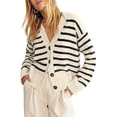 Saodimallsu Womens Striped Cardigan Sweaters V Neck Button Down Long Sleeve Open Front Ribbed Knit Outerwear