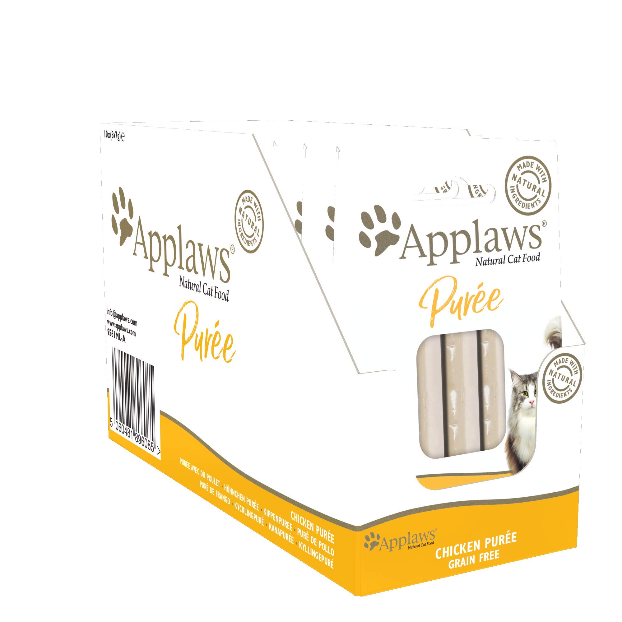 Applaws Natural Creamy Lickable Cat Treats, Grain Free Chicken Puree 8x 7g (Pack of 10) Total 80 Sachet