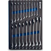 Capri Tools Angle Open End Wrench Set, 30&deg; and 60&deg; angles, 6-24 mm Metric, 19-Piece with Mechanic's Tray