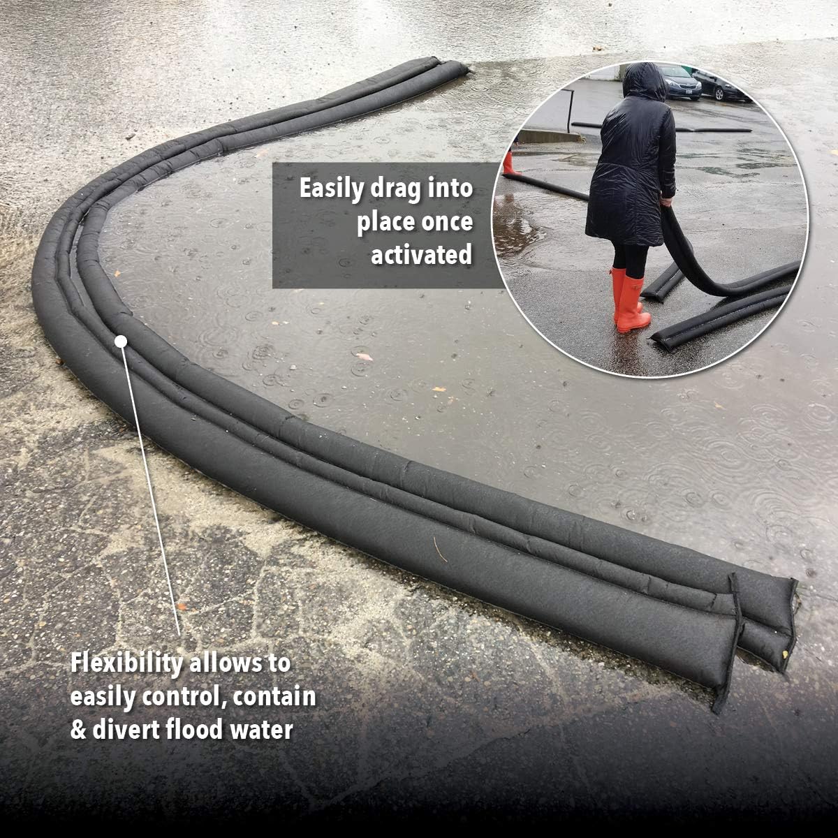 Quick Dam QD610-1 Water-Activated Flood Barrier-1 Pack, Black - Quick Dam Expanding Barriers - 