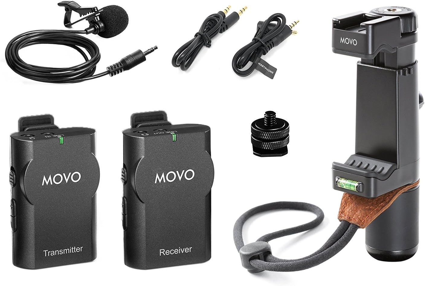 Movo Smartphone Pro Recording Bundle with Wireless Lavalier Microphone System and Video Grip Handle Rig for Apple iPhone 5, 5C, 5S, 6, 6S, 7, 8, X, XS, XS Max, 11, 11 Pro, Samsung Galaxy, Note