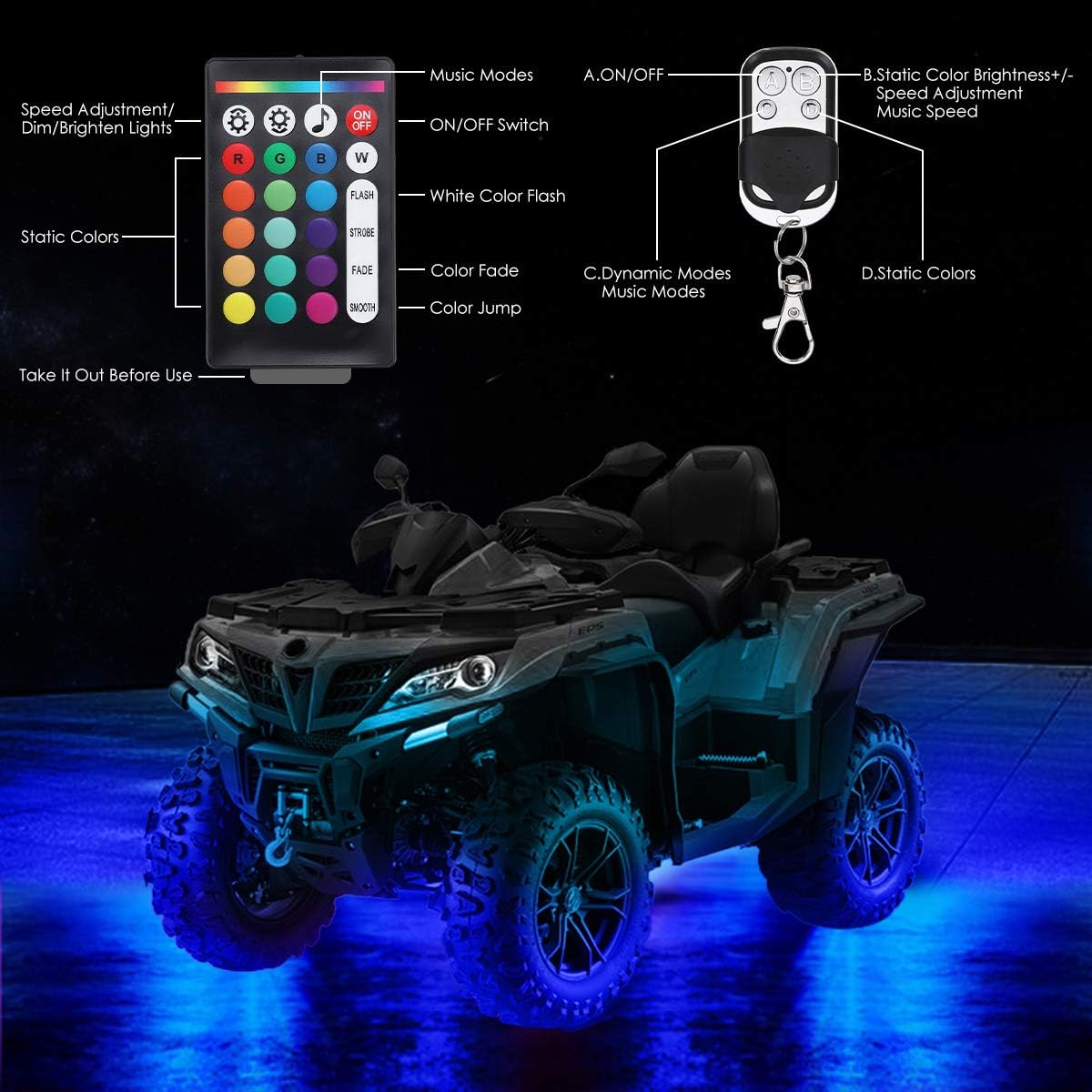 AMBOTHER LED RGB Rock Lights 120 LEDs 8 Pods Underglow APP Multicolor Music Sync Waterproof Neon with 24 Key 4 Key Remote Controller Exterior Under Glow Light for Trucks Car Off Road: Automotive