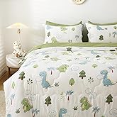 Wajade Kids Dinosaurs Comforter Set Bed in A Bag Full Size 7 Piece Cute Green Dinosaur Jungle Bedding Set for Girls Boys (1 Comforter, 1 Flat Sheet, 1 Fitted Sheet, 2 Pillowcase and 2 Pillow Sham)
