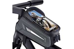 LEMEGO Bike Bag, EVA Waterproof Bike Frame Bag Bike Phone Mount with Rain Cover, Bike Phone Holder Bike Accessories Compatible Phones Under 7” (grey), Large