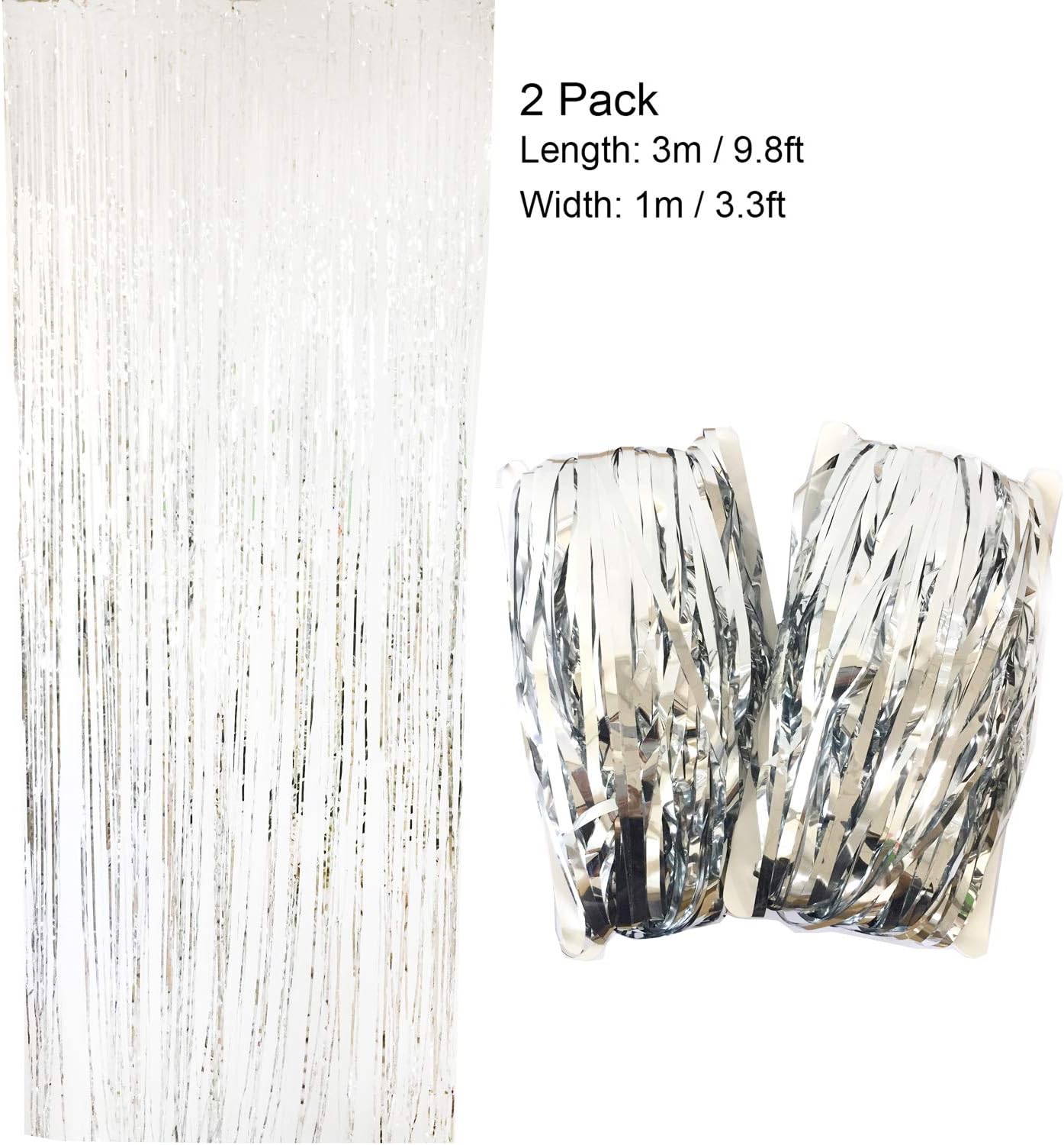 ZERODECO Silver Birthday Party Decorations, Bday Metallic Foil Happy Birthday Garland, Fringe Shiny Curtains - Image 3
