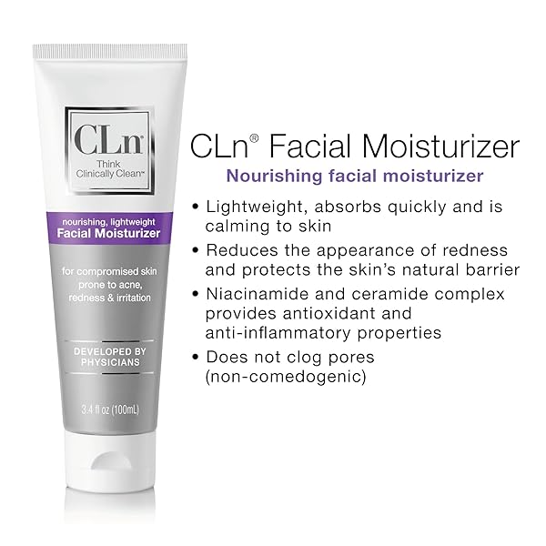 CLN® FACIAL MOISTURIZER – SOOTHES & CALMS SKIN, HELPS REDUCE APPEARANCE OF REDNESS, LOCKS IN MOISTURE WITHOUT CLOGGING PORES, DERMATOLOGIST & CLINICALLY TESTED, 3.4 OZ.
