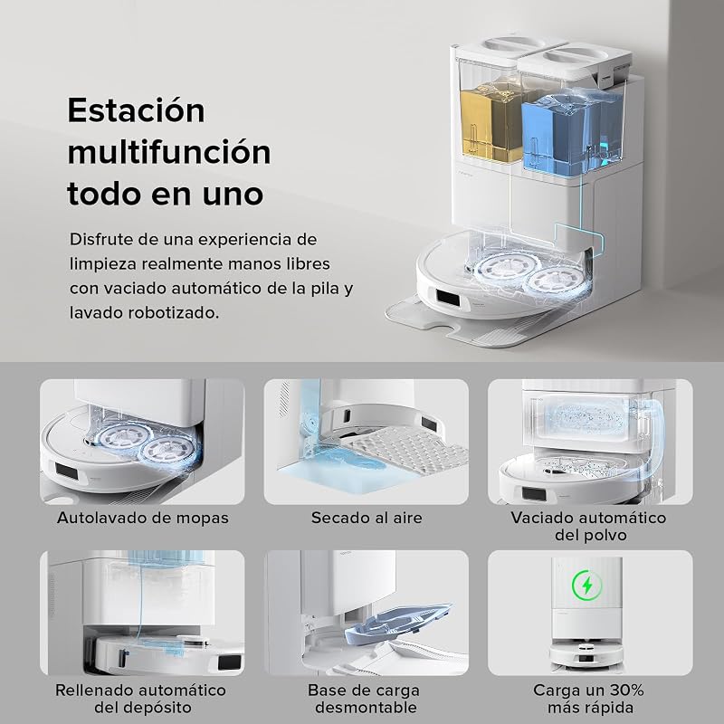 roborock QV 35A set Robot Vacuum Cleaner, sucção de 8000Pa, duas esfregonas rotativas de elevação, escovas anti-emaranhado, tecnologia reativa para evitar obstáculos, navegação e mapeamento, Branco