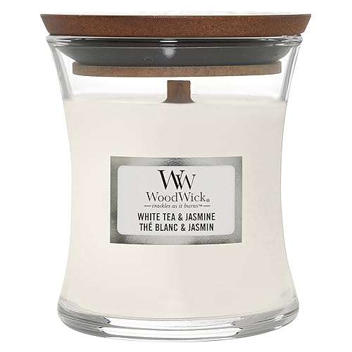 WoodWick Scented Candle with Crackling Wick | White Tea & Jasmine Mini Hourglass Candle | Up to 20 Hours Burn Time | Perfect Gifts for Women