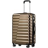 Coolife Carry On Luggage Airline Approved with Spinner Wheels, Hard Shell Suitcase TSA Lock Lightweight Travel Luggage 20-inch,Brown