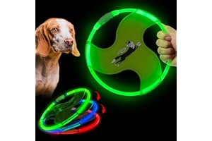 Vizbrite Dog Flying Disc Flyer Dog Toys, Glow in The Dark Nylon Dog Toy with 3 Light Models, Floating Dog Ring Toys for Physical Exercise, Pet Training Throwing Playing