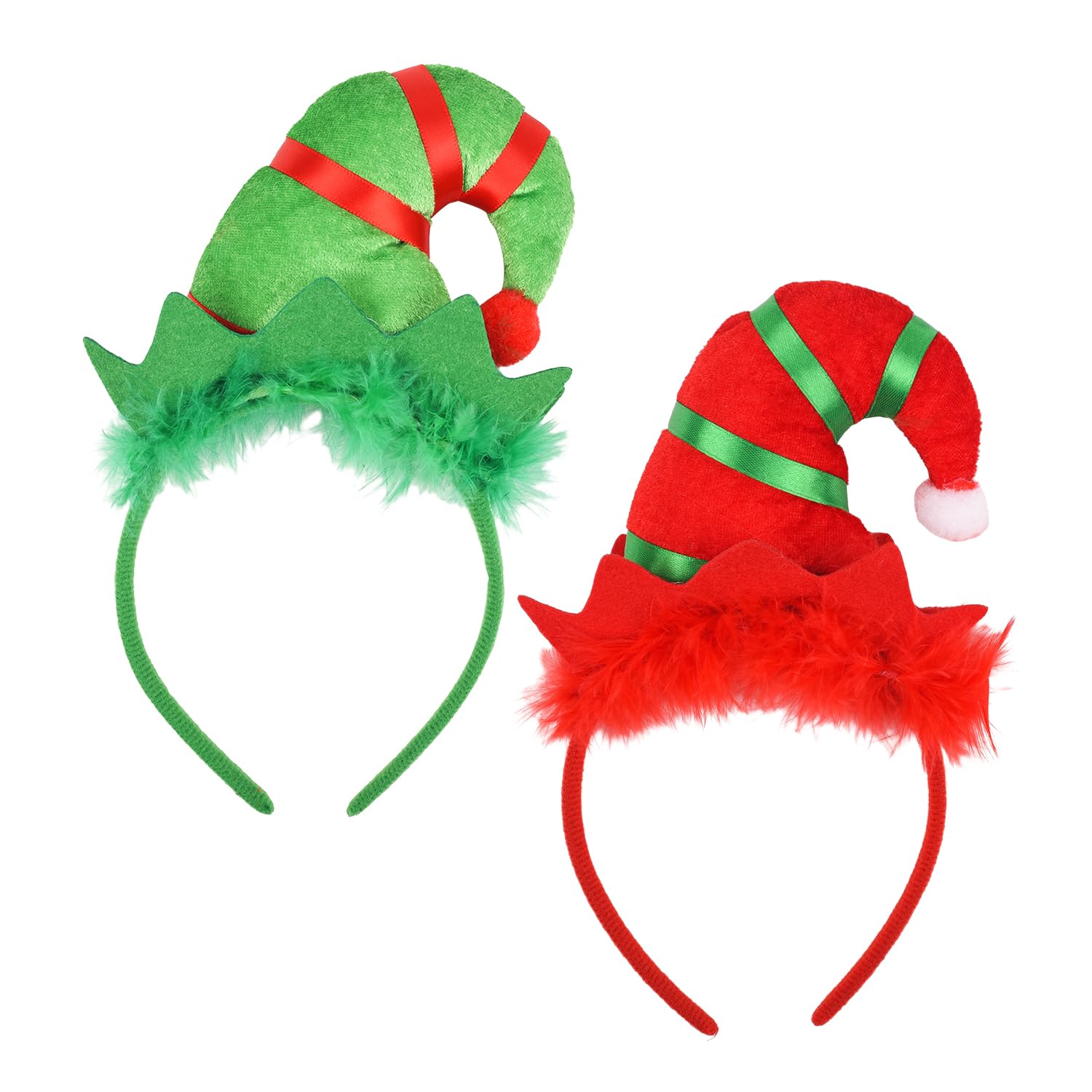 MFUOE 2 Pieces Christmas Elf Headband Mini Hats Headband Novelty Plush Headdress for Christmas Party Holiday Hair Accessories Xmas Favrors Gifts