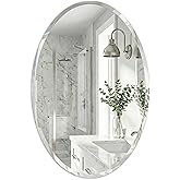 Pocetry 20"x28" Frameless Oval Bathroom Mirror, Beveled Vanity Mirror with Solid Backing, Flush Mount Wall Mirror for Small Powder Rooms, Over Sink & Entryway, Vertical/Horizontal Hang