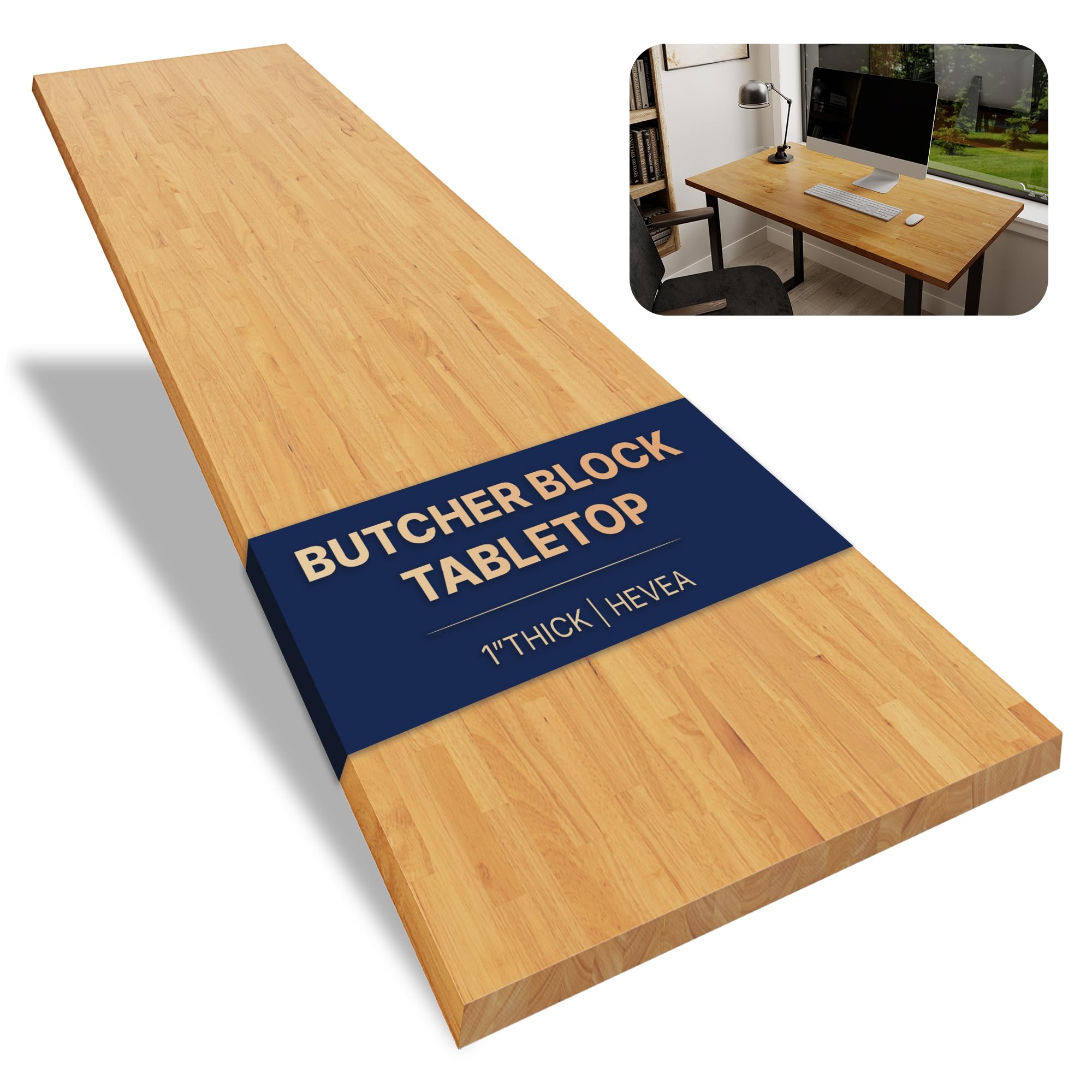 Photo 1 of Howizz 72 x 30 Inch Solid Hevea Wood Table Top with UV Coating – 1 Inch Thick Butcher Block Countertop for Standing Desk, Office Table, Workbench, DIY Furniture Projects, Honey Color