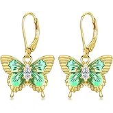 Butterfly Drop Earrings for Women 925 Sterling Silver Plated 18K Yellow Gold Butterfly Dangle Earrings with Cubic Zirconia