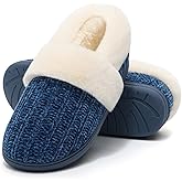 Evshine Women's Fuzzy Memory Foam Slippers, Closed Back Knit Bedroom Slippers, Slip-On Warm House Shoes for Indoor & Outdoor Comfort