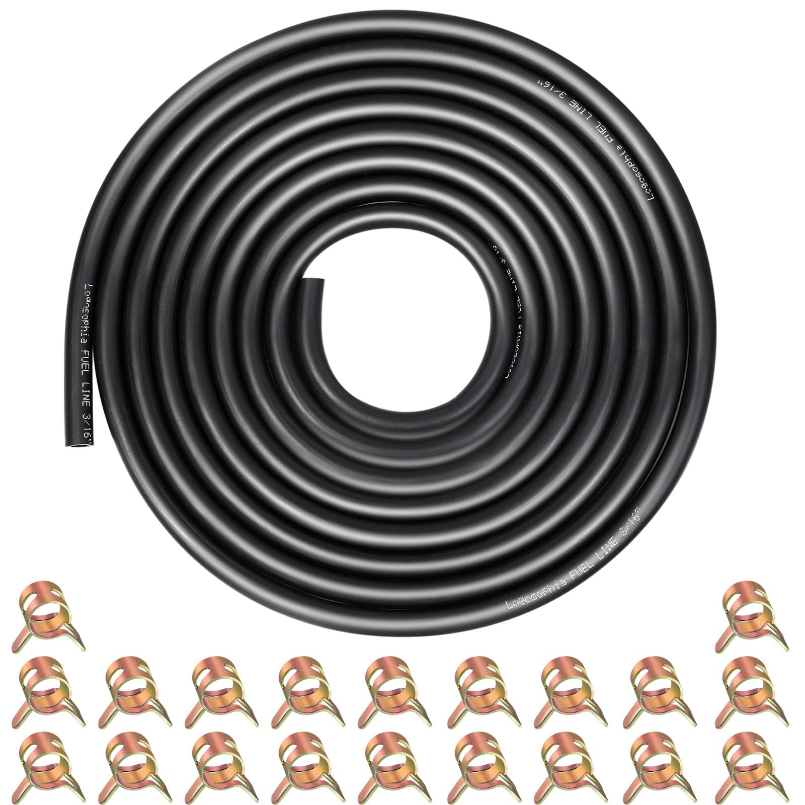 Photo 1 of 10ft 3/16" ID Fuel Line Hose with 20pcs 5/16" Clamps - Fits Kawasaki, Kohler, Briggs & Stratton Small Gas/Diesel Engines, Generators, Powersports - Durable Flexible Rubber Hose Kit