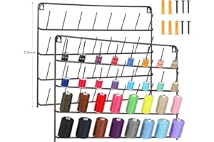 MOOACE 32 Spools Thread Rack Wall-Mounted 2 Pack, Spool Holder with Hanging Hooks, Metal Serger Thread Storage for Sewing Craft Room, Embroidery Thread,